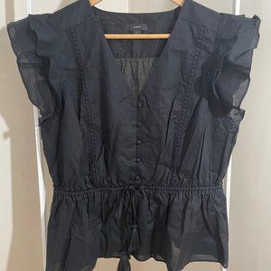 J.Crew Embroidered Blouse with Tassel Tie Waist